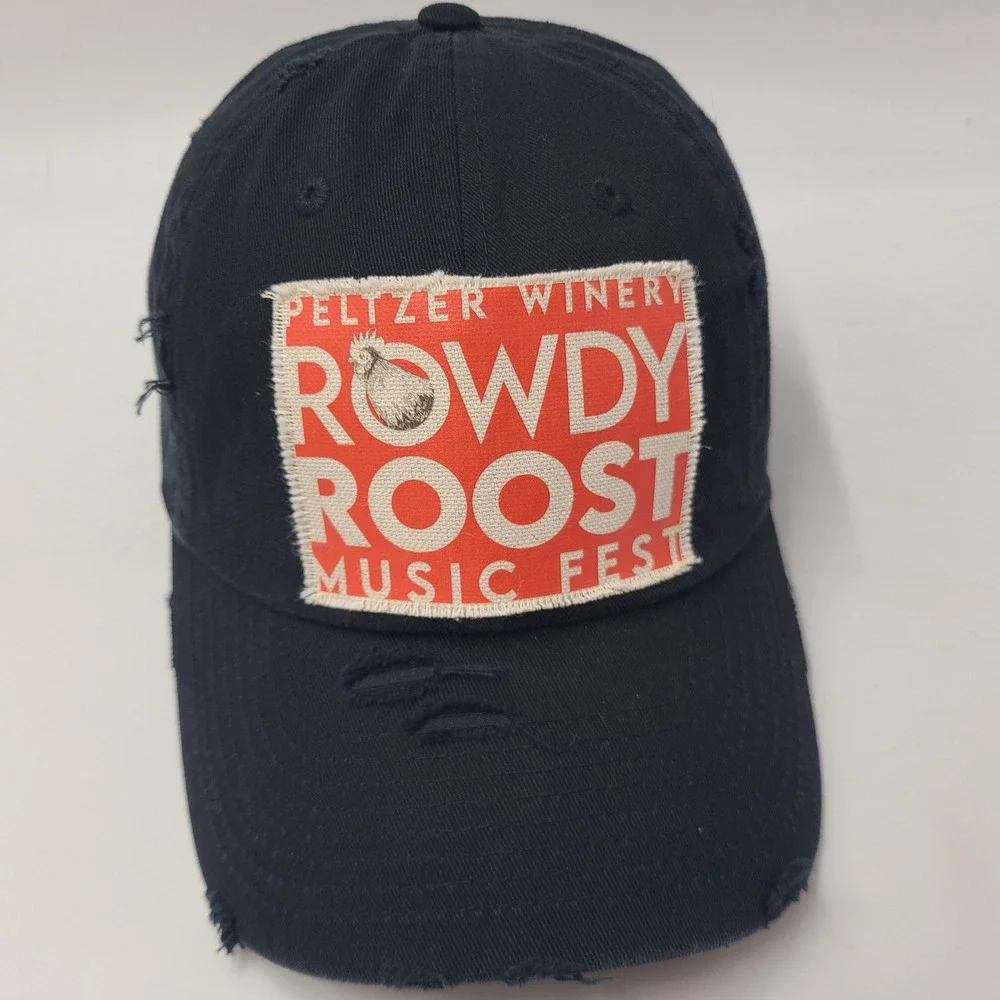 Rowdy Roost Music Fest Hat Strapback Black Distressed Peltzer Winery Festival